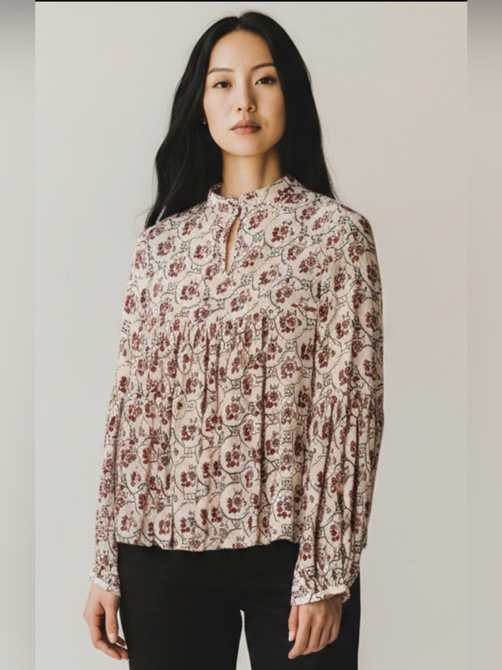 ANTHROPOLOGIE Floreat Sala Beaded Peasant Top 8 19.5” p2p Neutral Motif $118